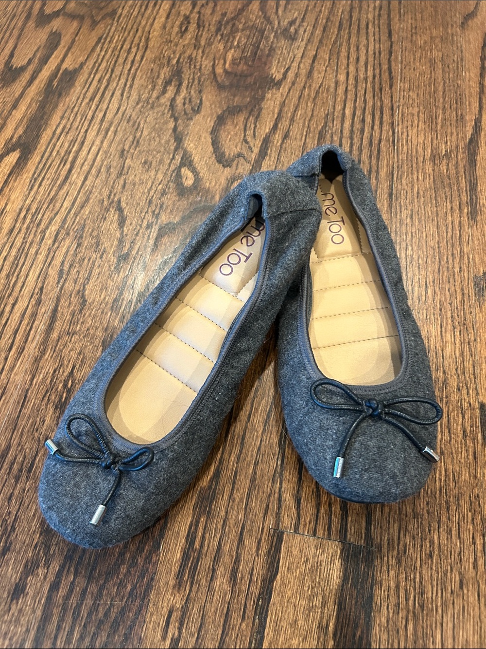 me too Charcoal Gray Felt Ballet Flats with Bow Trim